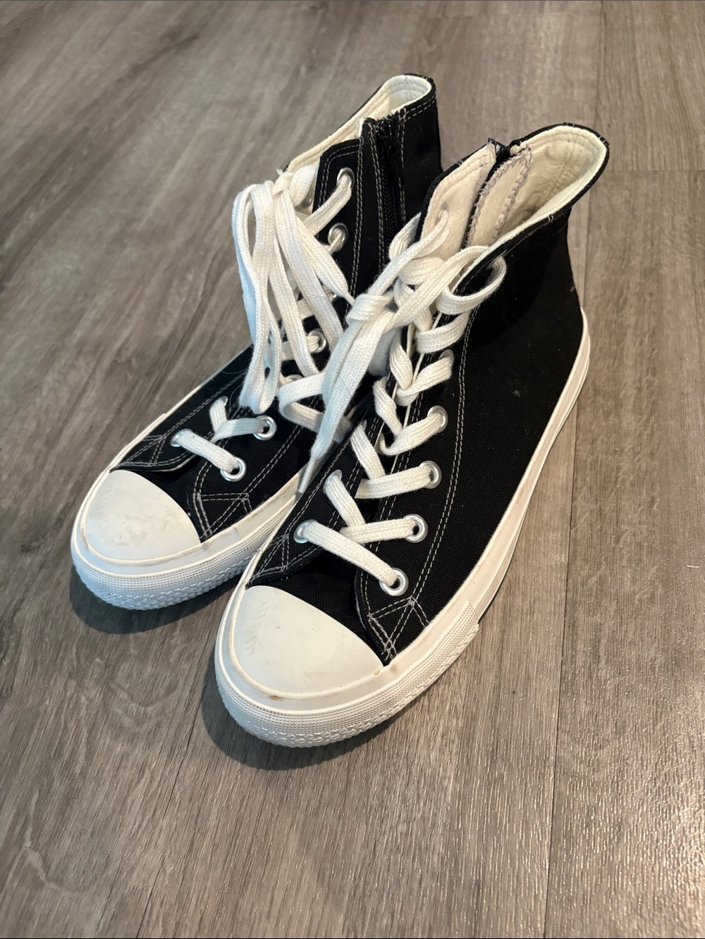 Classic Black Canvas High-Top Sneakers with White Soles